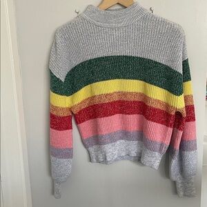 MONKI Mock Neck Sweater Top Colorful Bright Fun Cotton Stripe Women’s Small
